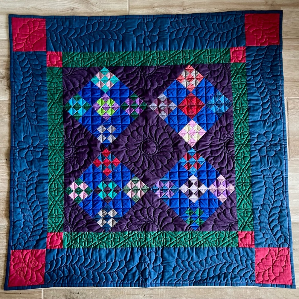 Vintage Amish Handmade 9 Patch Variation Quilt Wall Hanging Lap Quilt 42 x 41